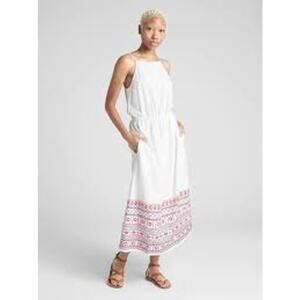 Gap Embroidered Midi Cami Dress Womens Medium White Sleeveless Boho Festival